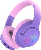 PowerLocus Bobo - Draadloze Koptelefoon voor Kinderen - Bluetooth koptelefoon - 74/85/94dB Volumebegrenzing - Led Verlichting - Audio Sharing Functie - Purple/Pink