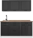 Vicco Eenpersoonskeuken R-Line, Antraciet landelijk/Wit, 160 cm goudkleurig eiken werkblad