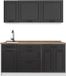 Vicco Eenpersoonskeuken R-Line, Antraciet landelijk/Wit, 160 cm goudkleurig eiken werkblad