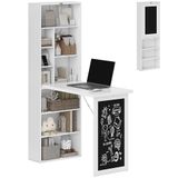 HOMCOM Wandgemonteerd computerbureau klap met krijtbord, Wit