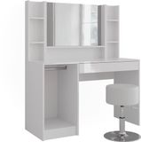 Vicco Table de maquillage Sherry, Blanc/Blanc Laqué, 119.8 cm avec miroir et tabouret