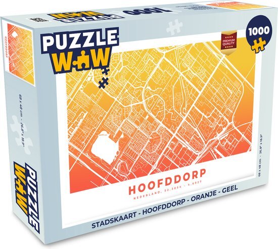 MuchoWow Puzzel Stadskaart - Hoofddorp - Oranje - Geel - Legpuzzel - Puzzel 1000 stukjes volwassenen - Plattegrond - Sinterklaas cadeautjes - Sinterklaas voor grote kinderen