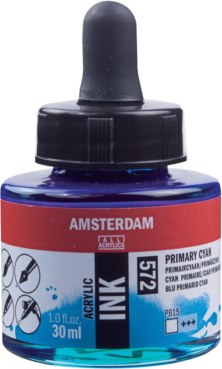 Amsterdam acryl inkt flacon van 30 ml primair cyaan