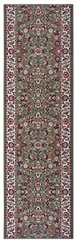 Hanse Home Tapijtloper vintage 80 x 500 cm - tapijtloper zacht laagpolig tapijt, retro vintage design, loper voor hal, slaapkamer, kinderkamer, badkamer, woonkamer, keuken, decoratiefant, groen