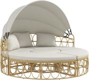 Outsunny Zonne-eiland - PE rotan - Polyester - Roomwit