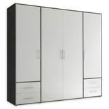 VALENCIA Kledingkast in Matera, wit, veelzijdige draaideurkast met 4 deuren met veel opbergruimte voor je slaapkamer, 206 x 195 x 60 cm (b x h x d)