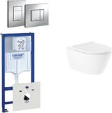 GROHE QeramiQ Salina Toiletset - spoelrandloos - inbouwreservoir - wandcloset - softclose - bedieningsplaat verticaal/horizontaal - chroom