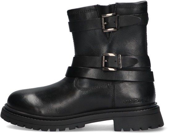 Vingino Meisjes Biker Boots - Zwart - Leer - Gesp Met Rits