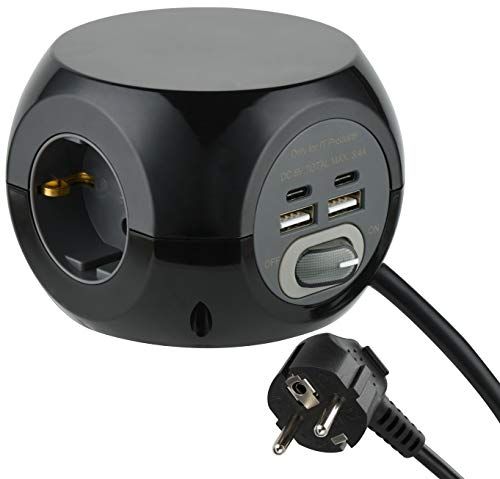 Electraline Mini-kubus stekkerdoos 3-voudig met USB en schakelaar - 1,5 m