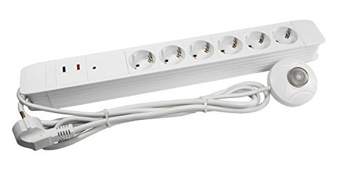 Arcas 9270006 - stekkerdoos 6-voudig met voetschakelaar en kinderbescherming, kabellengte ca. 1,5 m, kleur wit, aansluitvermogen 3680 Watt, spanning 230 Volt, stekker type F: 2 polig