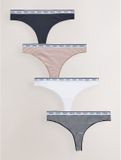 Next - Dames - Set van 4 katoenen strings met logo - Blauw