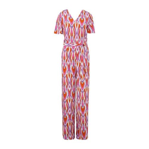 Comma jumpsuit met all over print wit/ oranje/lila