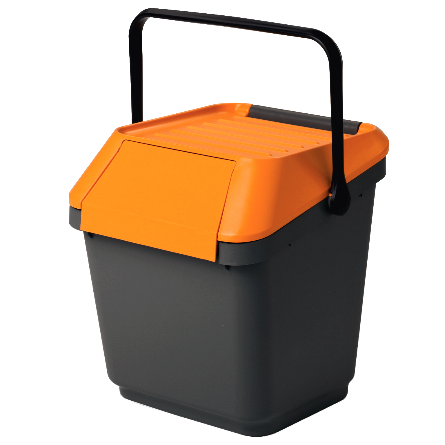 Mattiussi Ecologia Afvalemmer stapelbaar 35 liter grijs met oranje deksel | Handvat | EasyMax