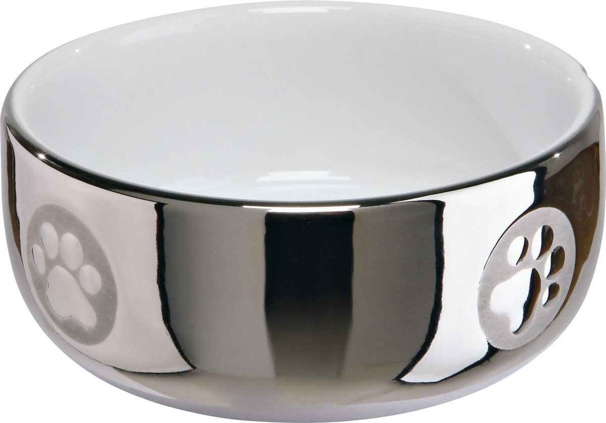 TRIXIE Voerbak / Waterbak Keramiek Zilver / Wit 11 cm 300 ml (4 stuks)