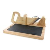 TOTALLY ADDICT - KD3212 - Trancheuse à guillotine pour charcuterie et fromage manuelle avec plateau en ardoise amovible, la sélection brasserie, bois et inox, beige, gris et noir