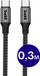 Buddi Flex - Korte USB-C naar USB-C Kabel 60W Fast Charge 20V/3A - Power Delivery - Dataoverdracht - Gevlochten Nylon - 0,3M - Zwart