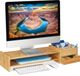 Relaxdays Monitorverhoger bamboe beeldschermstandaard bureau - 13 x 70 x 19 cm - lade & 7 vakken - natuurlijk
