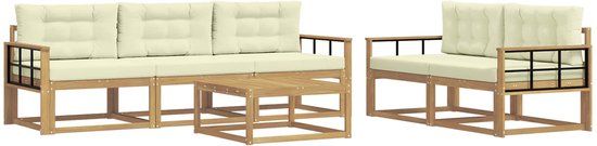 vidaXL Bank loungeset 5 zitplaatsen Wit en crème Acacia hout
