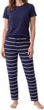 Schiesser Dames pyjama Mix & Relax blauw / crème gestreept korte mouw 4XL