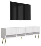 3E 3xE living.com 3xE living TV-meubel met geribbelde voorpanelen, matwit, goudkleurige, schuine poten