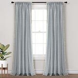 Lush Decor Boho Coastal Horizontale Ticking Stripe Kwastje Venstergordijn Paneel, 52" B x 84" L, Blauw