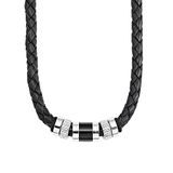 s.Oliver Halsketting Roestvrij Staal Leren Mannenhalsketting, 45+3 cm, Zilver, Wordt geleverd in Juwelen Cadeauverpakking, 9066681