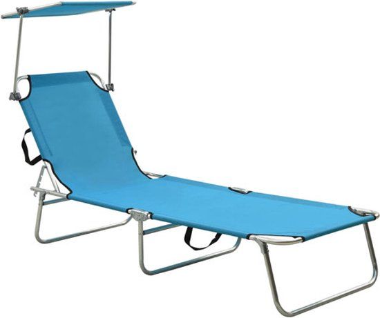 VidaXL Ligbed inklapbaar met luifel aluminium blauw