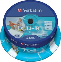Verbatim CD-R AZO Wide Inkjet Printable - 700MB - 52x - 25 stuks
