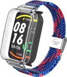 By Qubix Qubix Braided nylon bandje met case - Blauw met rood - Geschikt voor Xiaomi Smart Band 7 Pro / Mi Band 7 Pro bandje