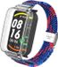 By Qubix Qubix Braided nylon bandje met case - Blauw met rood - Geschikt voor Xiaomi Smart Band 7 Pro / Mi Band 7 Pro bandje