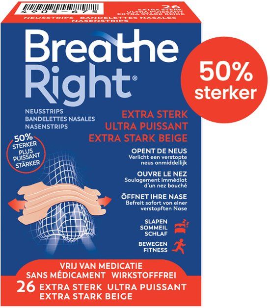 Breathe Right Neusstrips Extra Sterk Beige - 26 stuks