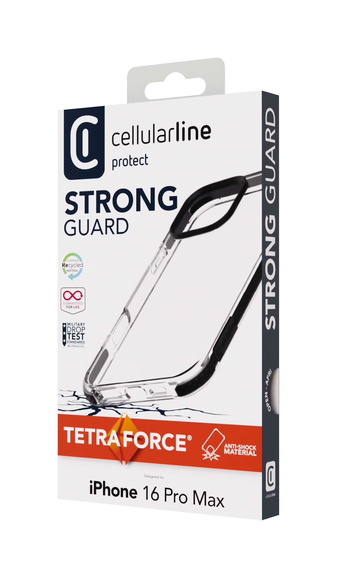 Cellularline Tetraforce Telefoonhoesje voor Apple iPhone 16 Pro Max - Zwart/Transparant
