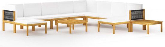 vidaXL 12-delige tuinloungeset met kussens crèmekleurig acaciahout en touw