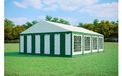 Tonnelle 6x8 m STANDARD PLUS – PVC 500 g/m², ignifuge, tubes en acier galvanisé Ø38 mm, jusqu'à 96 personnes - Vert-blanc