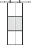 vidaXL Schuifdeur met beslagset 76x205 cm gehard glas zwart