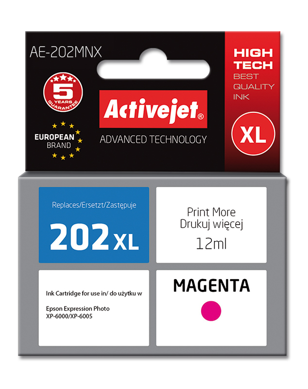 ActiveJet AE-202MNX inkt (vervanging van Epson 202XL H34010; Supreme; 12 ml; rood) single pack / magenta