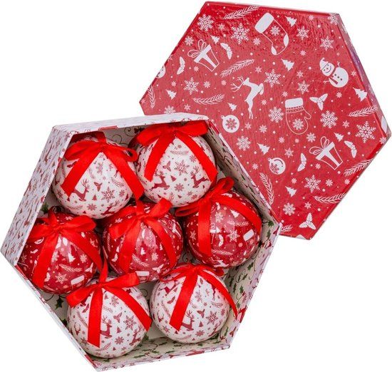 Kerstballen Wit Rood Papier Polyfoam Sneeuwpop 7,5 x 7,5 x 7,5 cm (7 Stuks)
