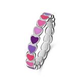 Lucardi Kinder Zilveren ring gekleurde emaille hartjes - Ring - 925 Zilver - Zilverkleurig - 16.50 / 52 mm