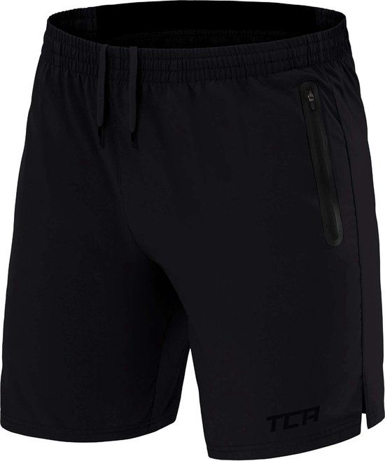 TCA Elite trainingsbroek heren - Korte sportbroek heren - Joggingbroek kort voor gym of fitness - Hardloopbroek heren - Sport shorts met ritszakken - Zwart, L