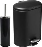 MSV Badkamer accessoires set - zwart - metaal - pedaalemmer 6L en toiletborstel in houder