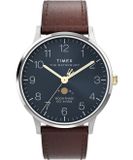 Timex Waterbury Classic Moon Phase TW2W75600 Horloge - Leer - Bruin - Ø 40 mm