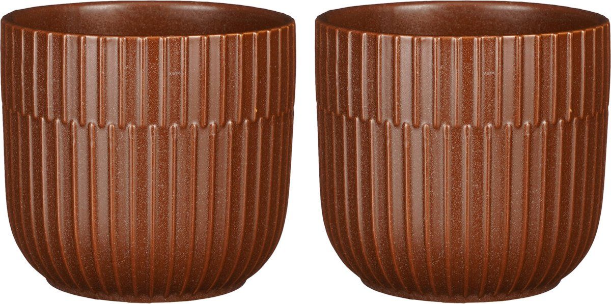 Mica Decorations - Plantenpot - 2 stuks - D12.5/H11 cm - bruin
