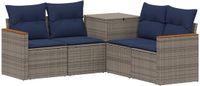 vidaXL Bankstel 2 zitplaatsen Grijs en Marineblauw Poly Rattan en Staal