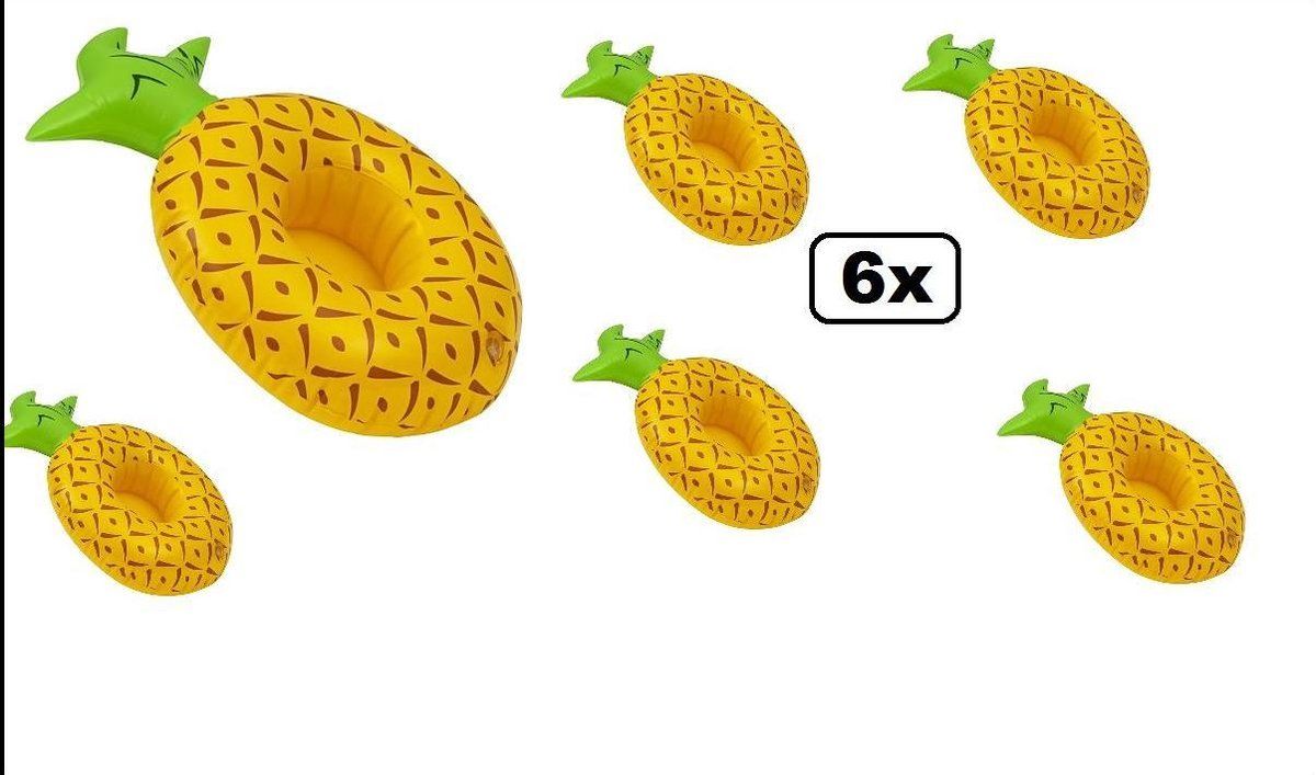 Themaparty - 6x Opblaasbare ananas cupholder - 24 cm - geel