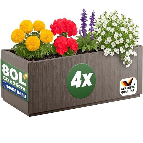 Casaria Plantenbak Set van 4 - Vorstbestendig 80l 80x36x35cm - Bruin