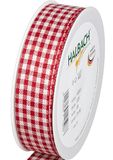 Halbach Seidenbänder Premium Vichy Karo cadeaulint (rood) | breedte 25 mm lengte 25 m | geruite band made in Germany | geruit lint in vele kleuren