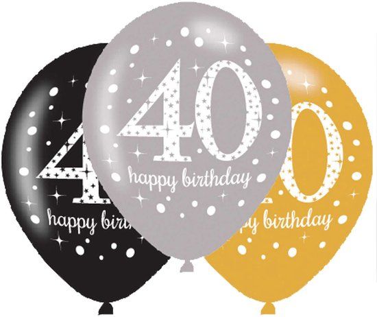 BALLOON Amscan Sparkling Celebrations Ballon 40 Goud, Zilver, Zwart (6 stuks)