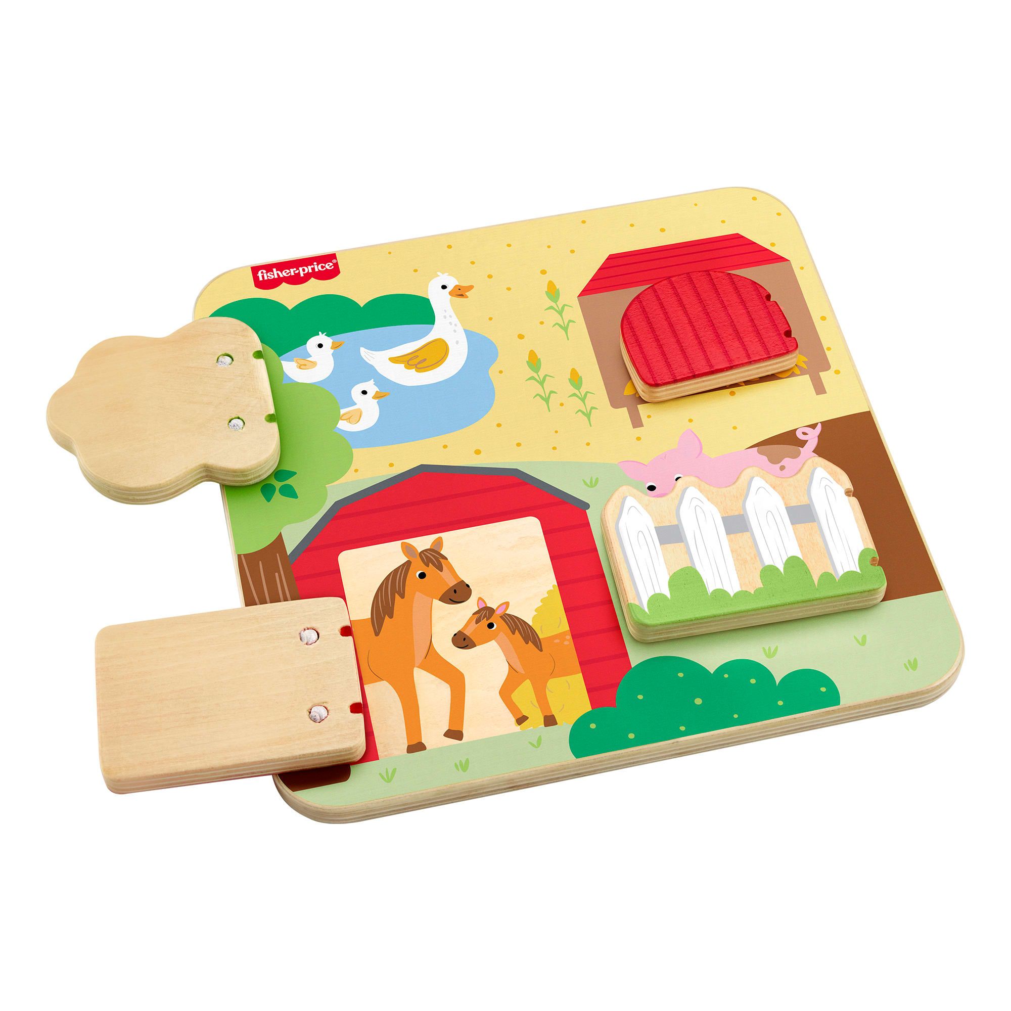 Fisher-Price Bord met Houten Boerderijdieren, Activiteitenspeelgoed voor Baby en Peuter, 1 Houten Stuk