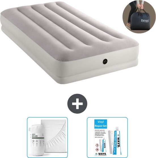 Intex Luchtbed - 1-Persoons - 99 x 191 x 30 cm - Grijs - Inclusief hoeslaken en reparatieset