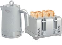 HOMCOM Waterkoker en broodrooster set - Ontbijtset met broodrooster voor 4 sneetjes - Keukenset - Grijs